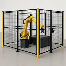 Hsj Modular Robot Safety Fence with Safety Interlock Gate Yellow Wire Mesh Perimeter Guarding for Industrial Robotic Cell Welding Workstation Machine Guarding