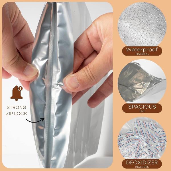 Packaging Mylar Bags – Heat Sealable Bags For Packaging Food, Candy, Sugar, Snacks Herbs – Smell Proof Stand Up Seal