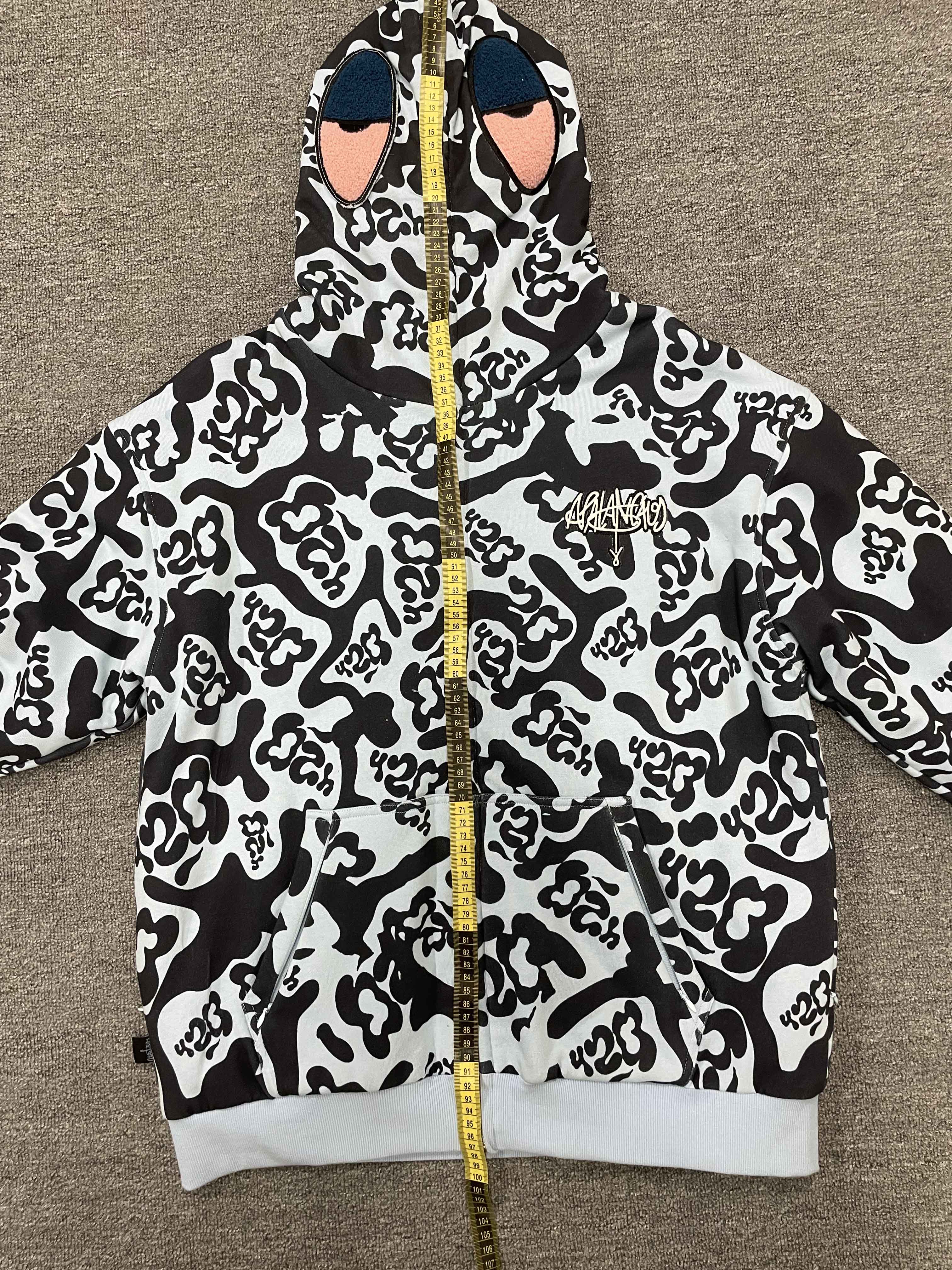 Tianan Custom Camo All Over Print Full Zip Hoodie Embroidery Applique Streetwear Loose Boxy Multi Zipper Spliced Padded Hoodie