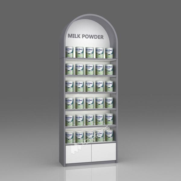 Single-sided Shelves Milk Powder Wall Cabinet Wood Metal Rack for Baby Store Interior Design