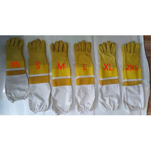 Goat Skin Bee Gloves Leather wrist protector Half Ventilated canvas cuff for Beekeeping