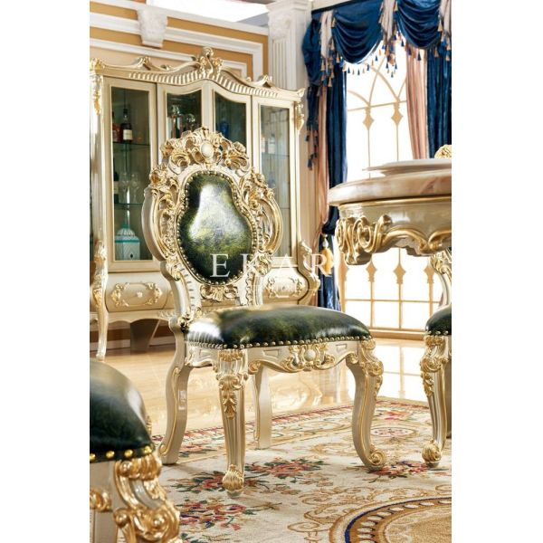 French Style Elegant White Wooden Leather Dining Chair