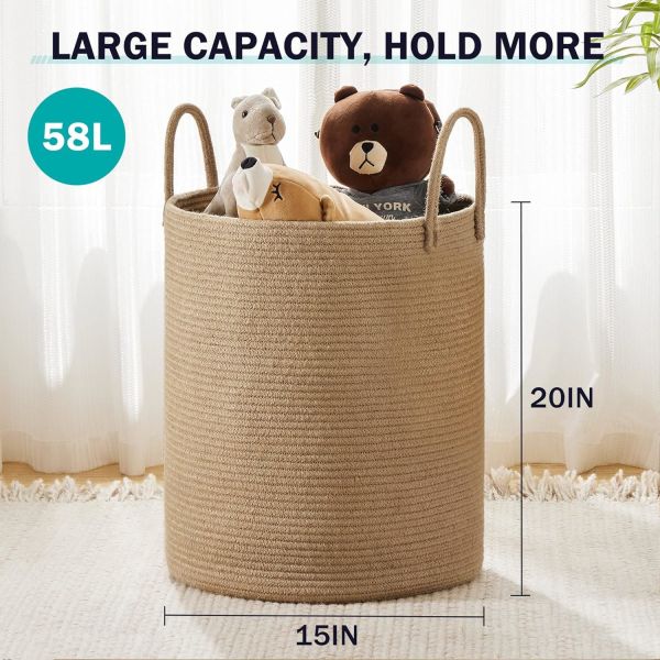 80L Extra Large Jute Woven Hamper Laundry Basket Wicker Rope Clothes Hamper For Baby Nursery Kids Tall Rattan Blanket Basket In Living Room Bedroom