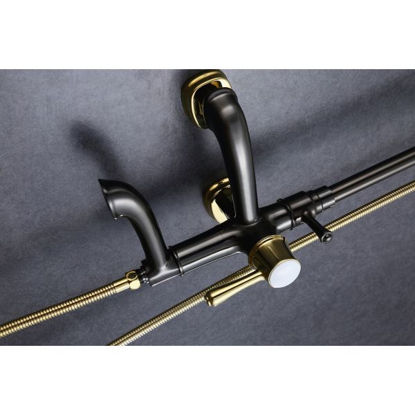 Antique Brass Bathroom Shower Faucet Set with Metered Faucets and Rainfall Shower Head