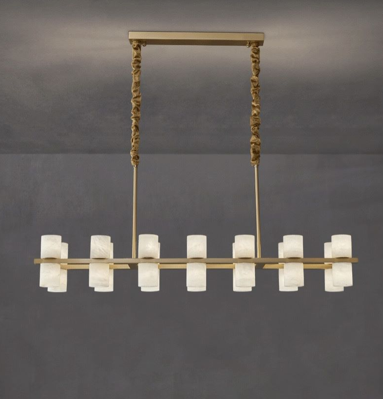 Custom Dining Room Bar Rectangle Ceiling Luxury Alabaster Decorative Chandelier Gold Brass Pendant Light