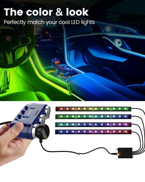 YANTU B39-C Mini Car Charger 3 Sockets 2 USB Ports 12V QC PD with Voltage Monitoring