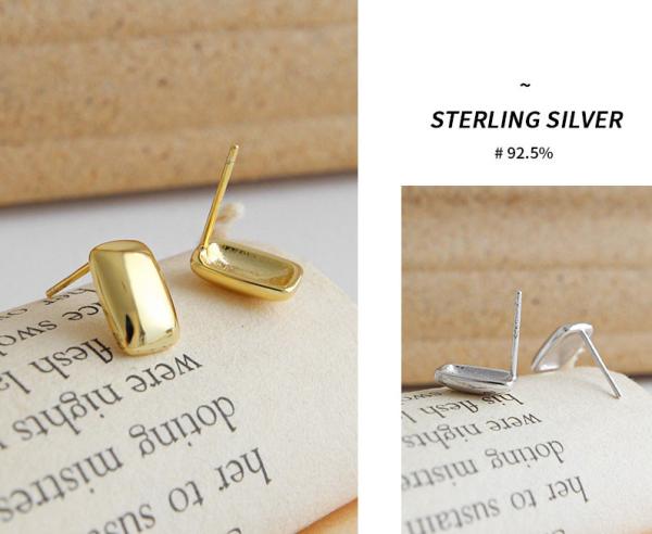 Lanciashow Smooth 925 Sterling Silver Gold Plated Square Stud Earrings Fine Jewelry