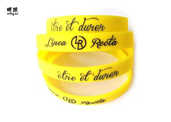 Round Shape Custom Gel Bracelets , Yellow Debossed Silicone Wristband Bracelet