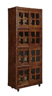Four Layers Tall Slim Bookshelf , Dark Brown Office Furniture Bookcase With Doors