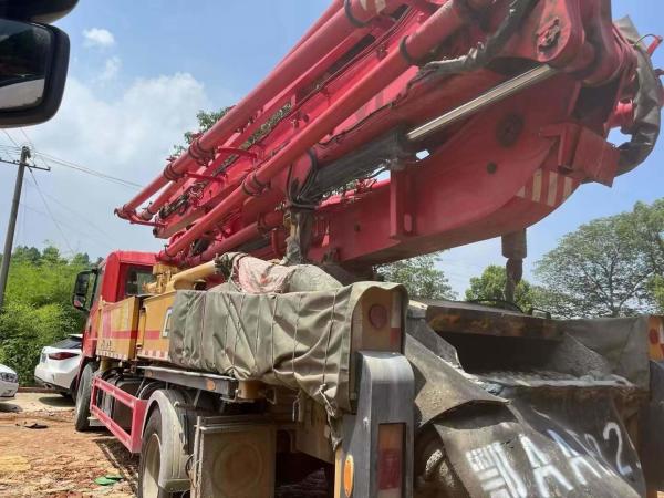The 2021 Red Sy Concrete Pump Truck with 2 Boom Sections on Sy prime s Homemade Chassis