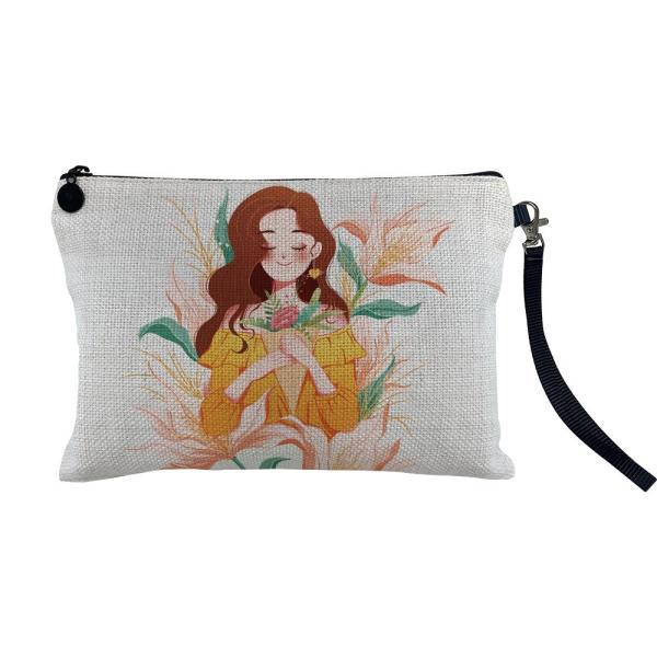 Portable Blank Sublimation Cosmetic Bag Custom Printing Linen Sublimation Makeup Bag With Zipper Wristlet Makeup Bag