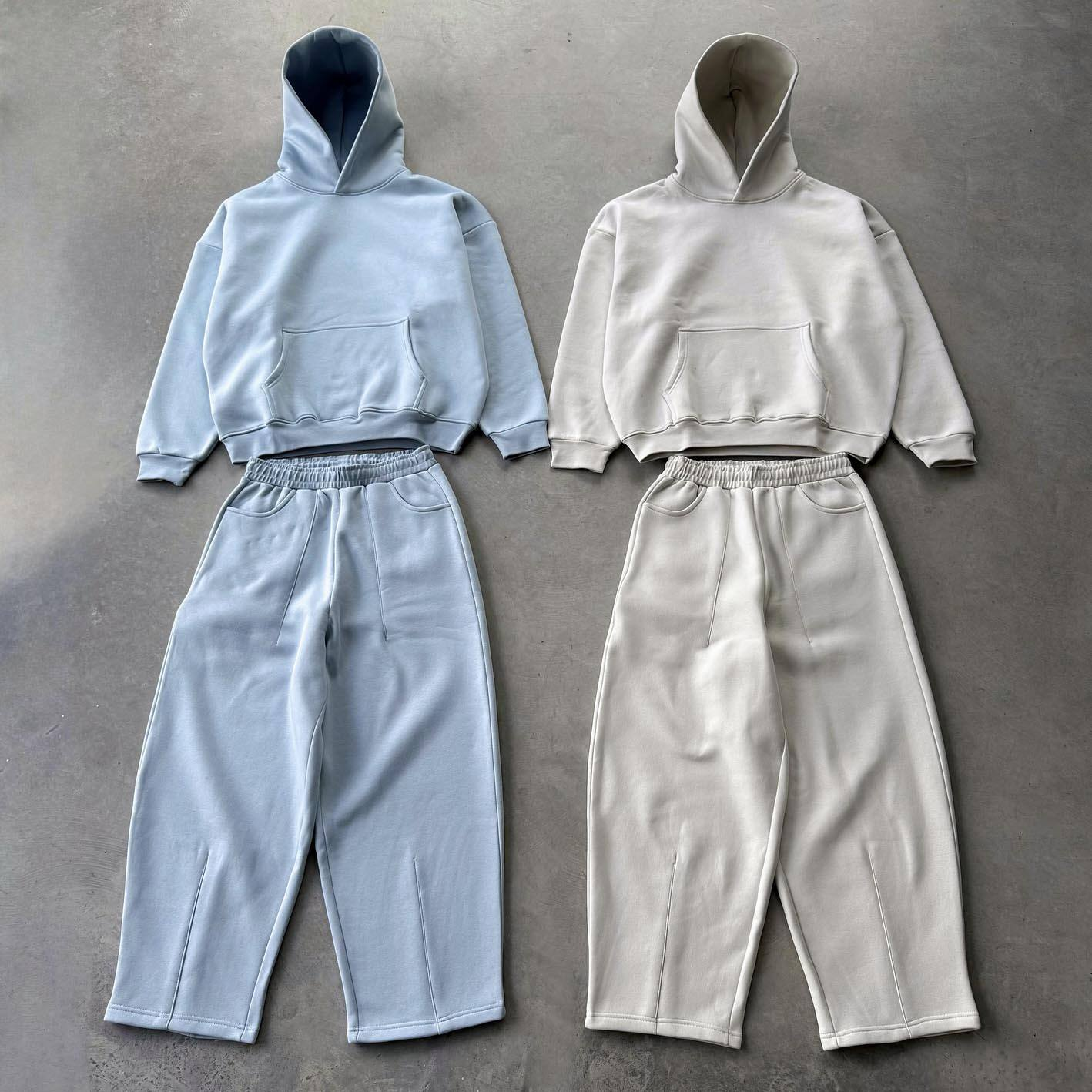 Manufacturer Custom Neoprene Casual Blank Basics Pullover Zip up Sweatsuit Jogger air Layer Fabric Baggy Hoodie Tracksuit Set