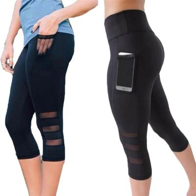Calf Length Yoga Pants Capri Sport Pants / Gym High Waisted Black Mesh Leggings