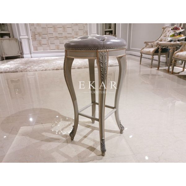 Luxury Classic Wood Stool Leather Antique Bar High Chair