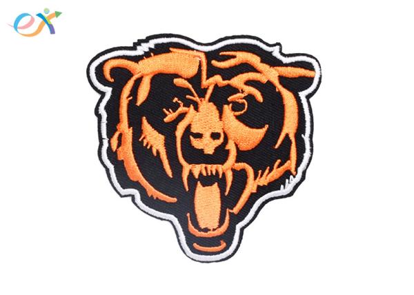 Twill Background Fabric Iron On Embroidered Patches Tiger Shape With Laser Cut Edge