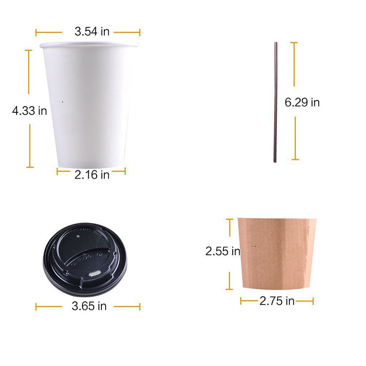 16 Oz White Compostable Paper Coffee Cups No Smell Food Packaging Grade