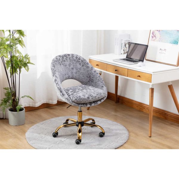 18.90”Depth Swivel Grey Velvet Bedroom Chair 8.2KGS Golden Feet Base Leg