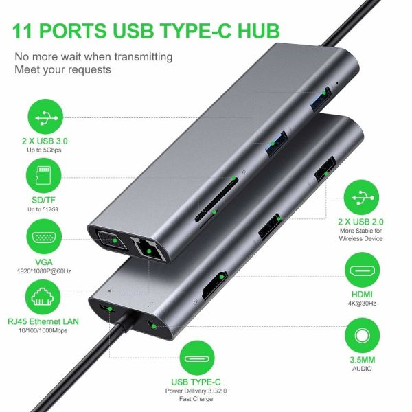 100 Watt Usb C Adapter Power 5 In 1 USB 3.0 Hub TYPE C HDMI 4K 30Hz 5Gbps 100W PD Fast Charging