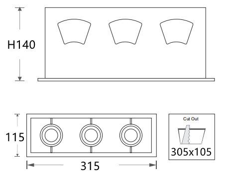 shopping mall rotatable triple heads 3x20W recessed led grille downlight retail shop 3 heads led grille spotlight