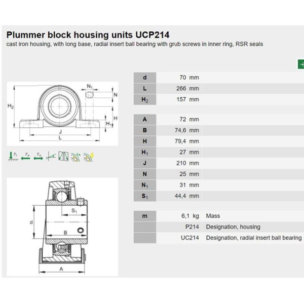 Cast Iron Heavy Duty Pillow Block Bearings NSK UCP214 Bearing For Electric Hand Tools
