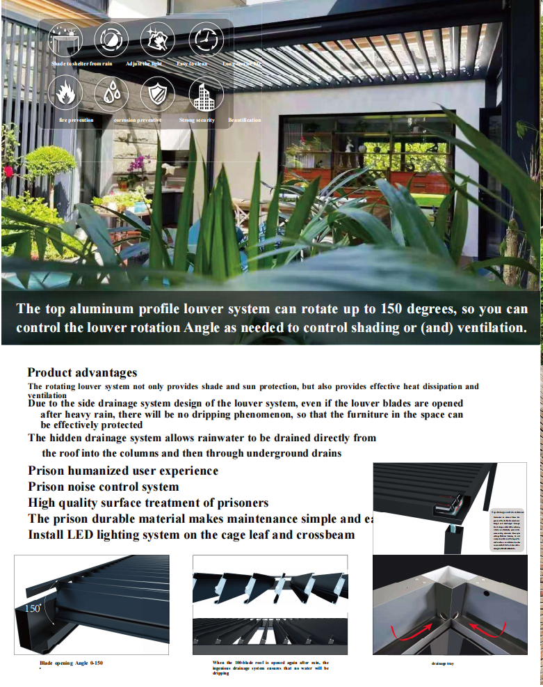 Telescopic Motorized Metal Skylight Ceiling Waterproof Sunshade Folding Roof Garden Aluminum Retractable Pergola