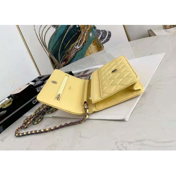 Inclined Shoulder Cowhide 19cm Luxury Brand Wallet With Chain