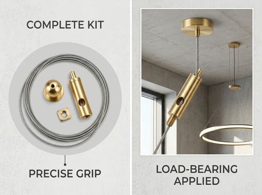 Brass Side Exit Suspension Cable Gripper M10 Thread 1.5mm Wire Rope for LED Pendant Light Ceiling Hanging