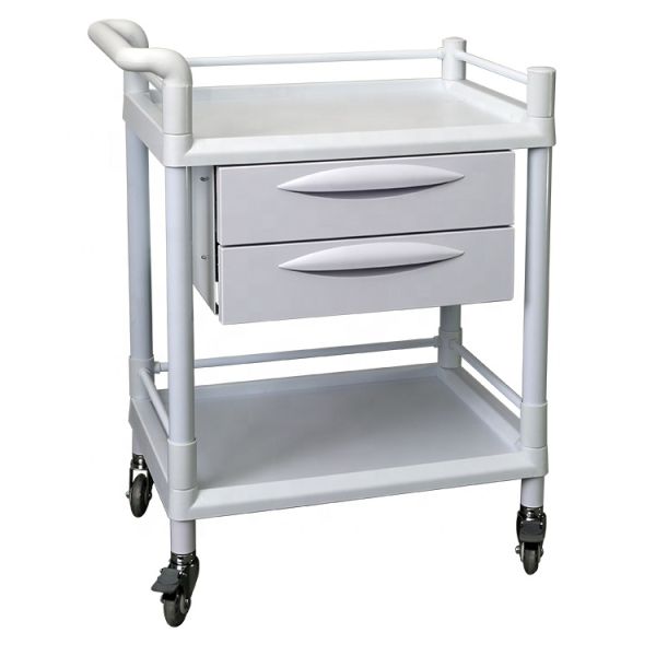 ISO 13485 Two Shelf Medical Trolley Cart Four Steel Pipes