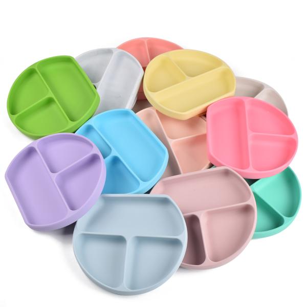 Purple Silicone Suction Divided Plate 3 Section Suction Plate