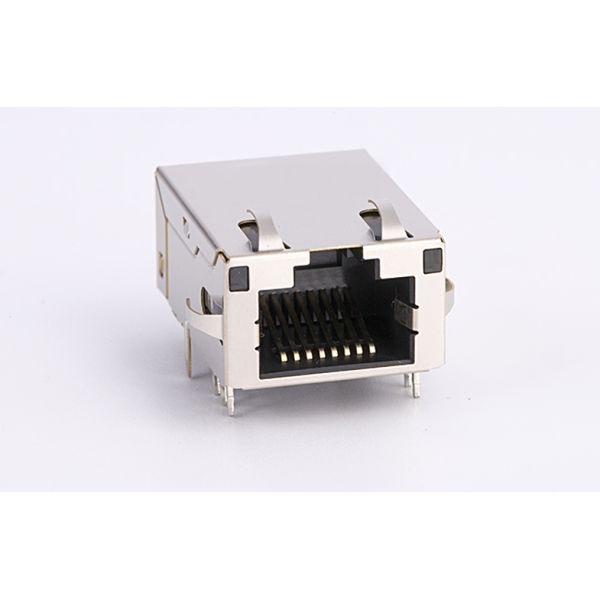 90 Degree Orientation RJ45 Ethernet Jack With 10 gigabit network switch Integrated Magnetics LEDS EMI Tabs