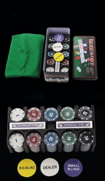 OEM Texas Hold 'Em Poker Set Blackjack Game With 200 Chips Tablecloth In Tinplate Box