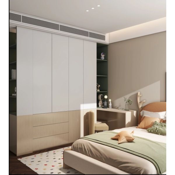 Modern Wood Two-Tone Handleless Whole Wall Integrated Storage Cabinet Sideboard / Book Nook / Walk-in Wardrobe / Multi-functional Cabinet