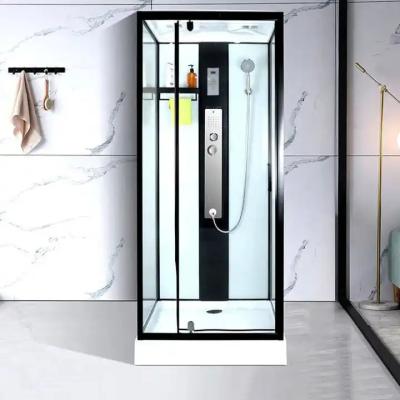 Black Frame Steam Shower Cubicle Glass Cabin With 15cm Shower Tray