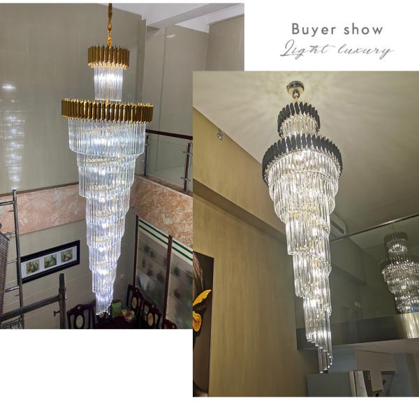 Large Top Long Crystal Led Chandeliers Hotel Hall Living Room staircase chandelier(WH-CY-179)