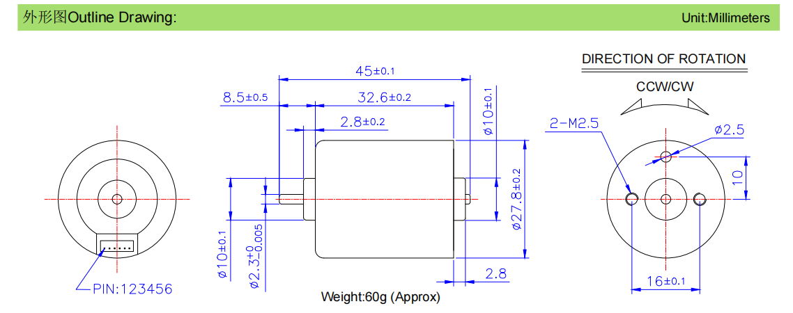 Motor de corriente continua sin escobillas de micro alta potencia de 28 mm 12V 24V para curler / cortador de cabello