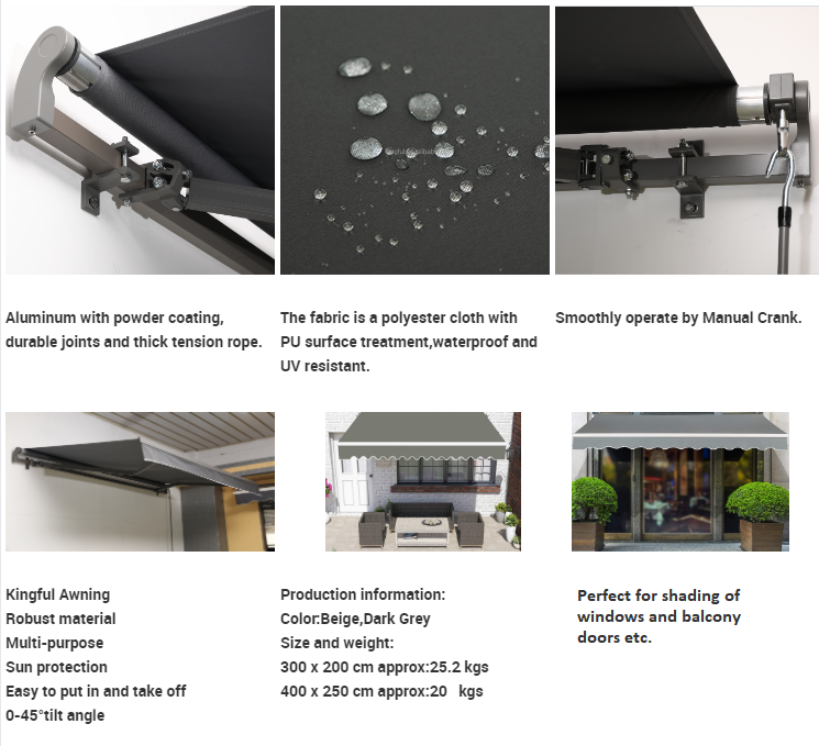 Sail Material Polyester Retractable Awning for Patio Balcony UV Water-Resistant Cover
