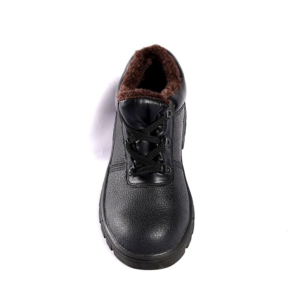 Slip Resistant PU Sole Safety Shoes Embossed Cow Leather Lace Up Steel Toe Comfortable EVA Insole Black