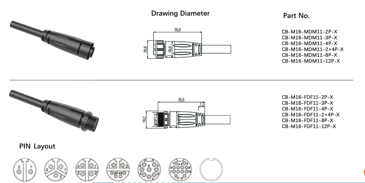 Blocage par poussée M16 Connecteur mâle féminin étanche à l'eau Module de lumière de rue parallèle
