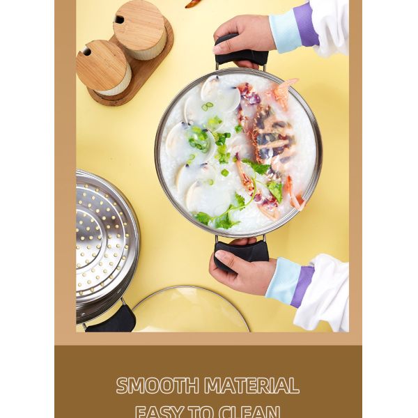 Factory Price Silver Two Layers Stainless Steel Saucepot Food Steamer Pots Soup Pot With Glass Lid