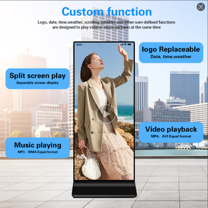 69.3 Inch Ultra Thin Stretched Display Full Screen Digital Signage Kiosk Ultra Wide LCD Floor Stand Kiosk in 4K Resolution