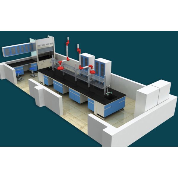 Blue Steel / Wood Science Laboratory Wall Bench With Reagent Shelf