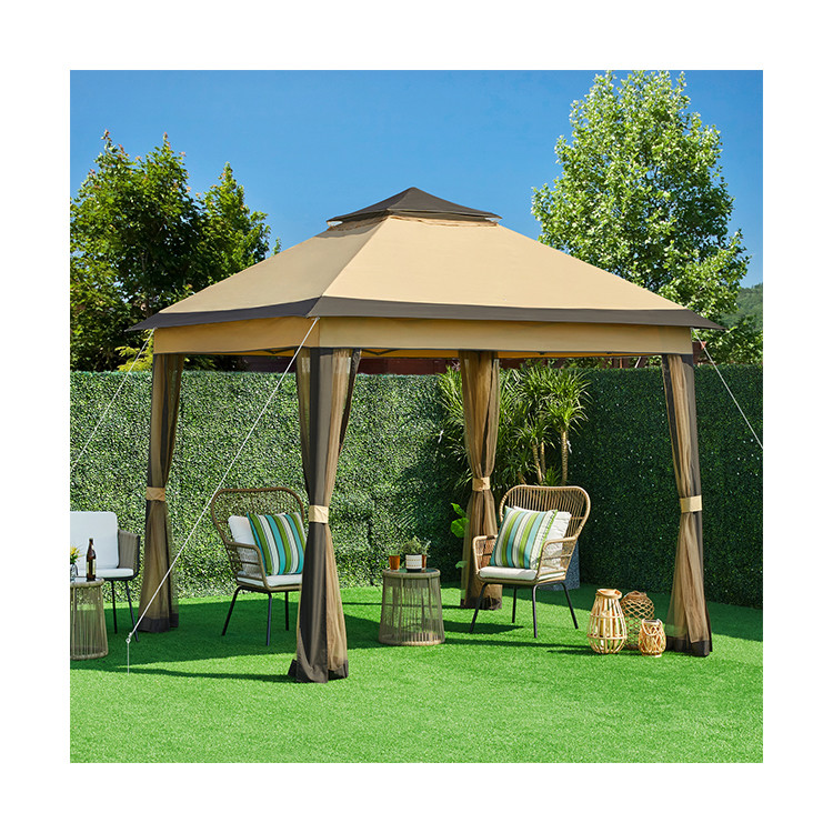 Powder Coated 3.3x3.3M Outdoor Gazebo Tent Pop Up with 4 Mesh Sidewalls Waterproof