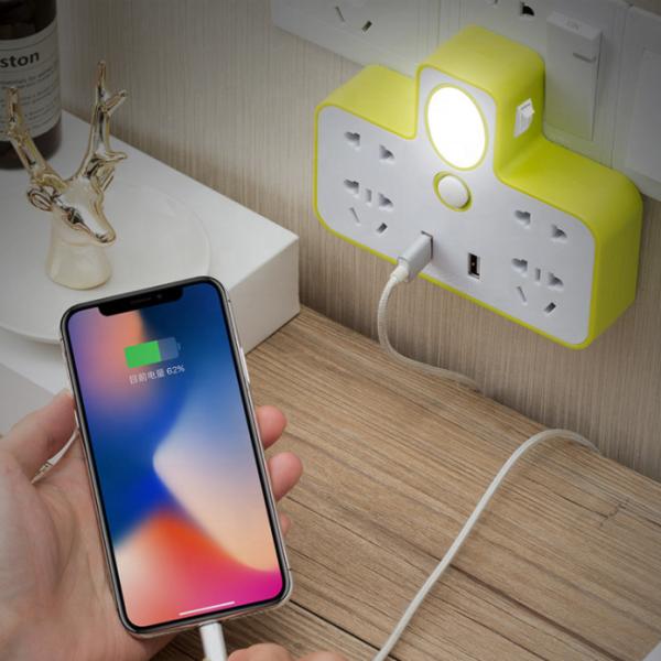 Hot Sale Converter USB Conversion socket With Night Light With Switch export to South America, Middle East and Africa