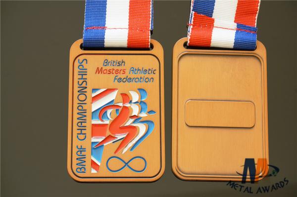 Antique Gold Finish Custom Sports Medals Soft Enamel Medaille With Woven Ribbon