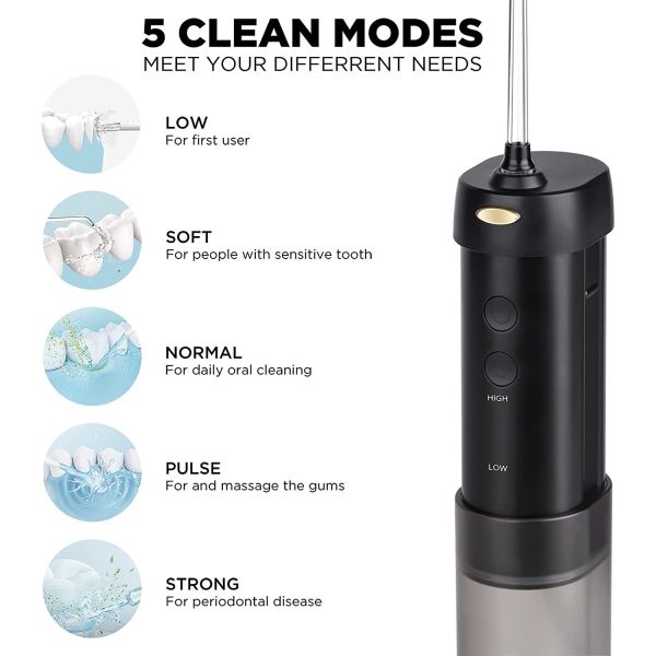 IPX7 Type C Rechargeable Water Flosser Oral Irrigator With 5 Multifunctional Nozzles
