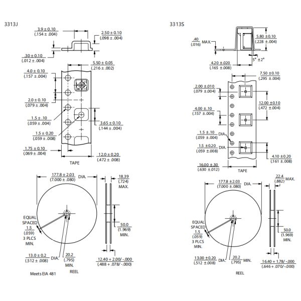 3313 Серия 0,125w от 50омм до 2омм 4мм SMD поверхностная установка Cermet Trimmer Potentiometer