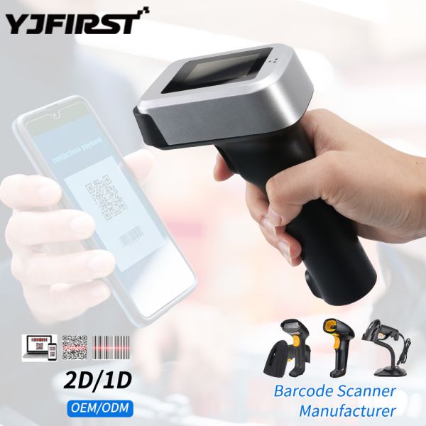 LED Display Handheld Bluetooth Barcode Scanner Wireless 1D 2D Barcode Scanner Black With Charging Base
