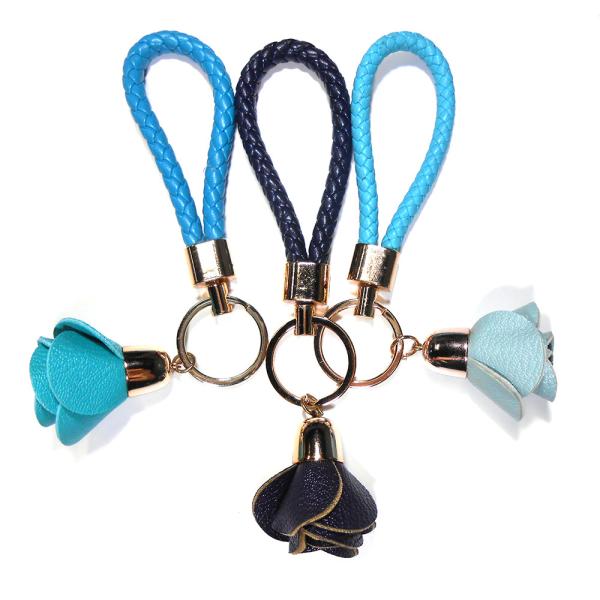 Hand Stitched Blue Rose Personalized Leather Keyring Brass Plated CE Approved