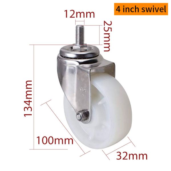 EDL 4Inch Stainless Steel Threaded Swivel/Brake Caster Loading 150Kg  S544S-25