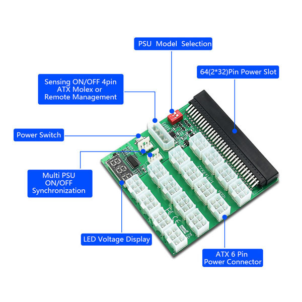 ATX 16x 6Pin 12V Power Supply Breakout Board With Synchronization Remote Management